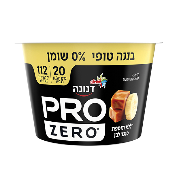 דנונה PRO יוגורט בטעם בננה טופי ללא סוכר 20 גר׳ חלבון 0% שומן
