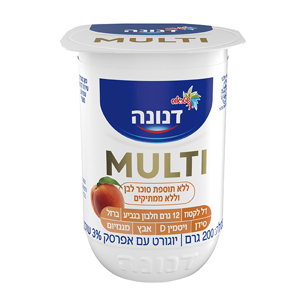 דנונה MULTI יוגורט עם אפרסק ללא תוספת סוכר לבן וללא ממתיקים 3% שומן