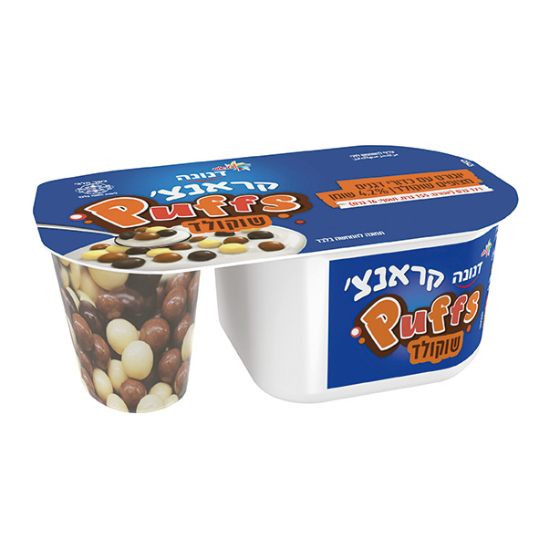 דנונה קראנצ' Puffs שוקולד יוגורט עם כדורי דגנים מצופים שוקולד 4.2% שומן